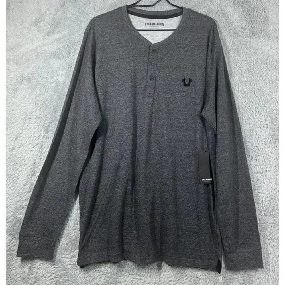 True Religion Waffle Weave Button Henley Long Sleeve Shirt‎ XL Gray